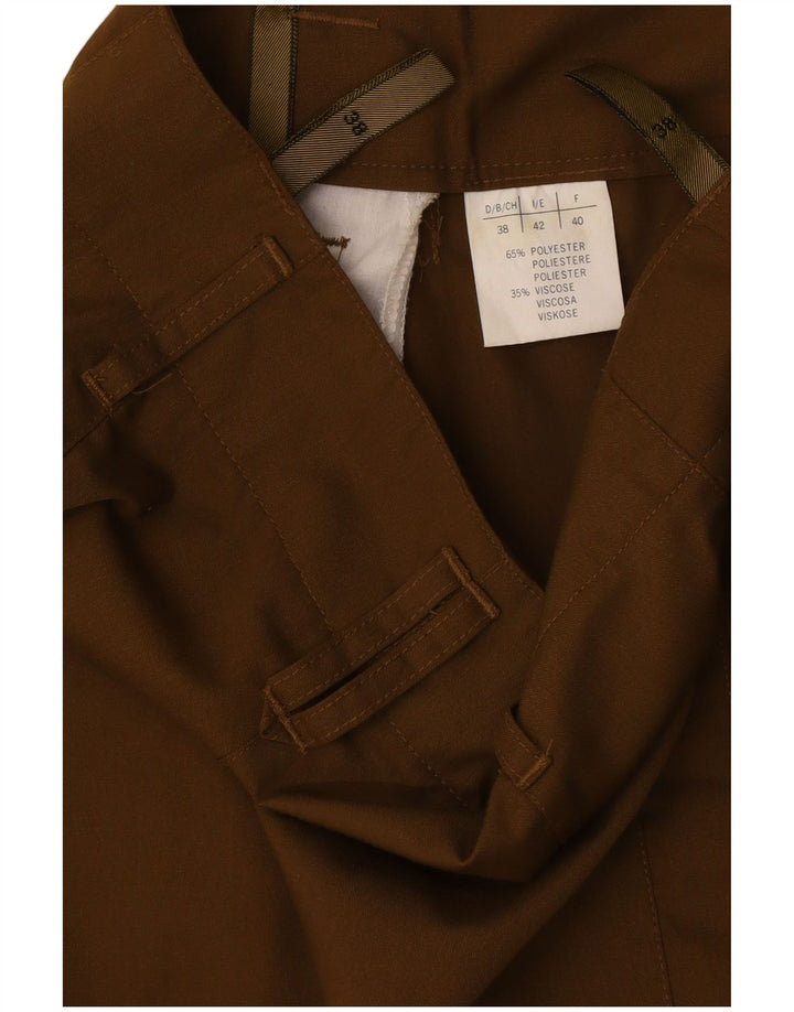 Calças casuais femininas vintage EU 38 médio W28 L30 poliéster cáqui