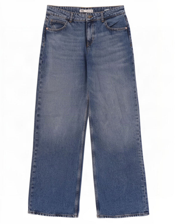 Calça jeans feminina Zara de perna larga EU 40 médio W30 L32 algodão azul