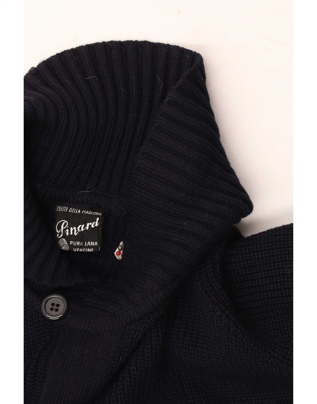 Suéter cardigã masculino vintage de lã virgem azul marinho médio
