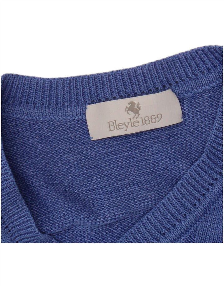 Suéter masculino Bleyle com ajuste relaxado e decote em V, azul pequeno