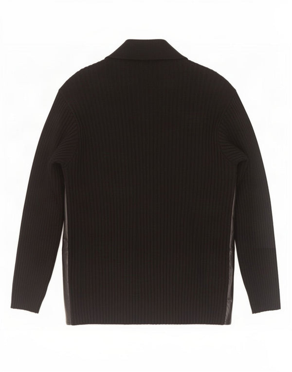 Jaqueta de couro masculina vintage UK 42 XL preta colorblock