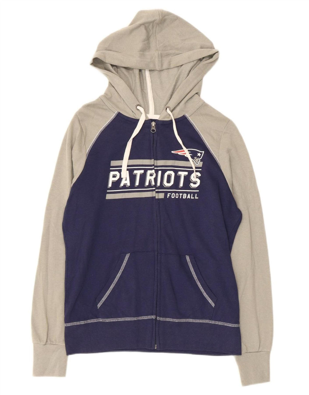 Suéter feminino NFL Patriots Zip com capuz Reino Unido 10 pequeno bloco colorido azul marinho