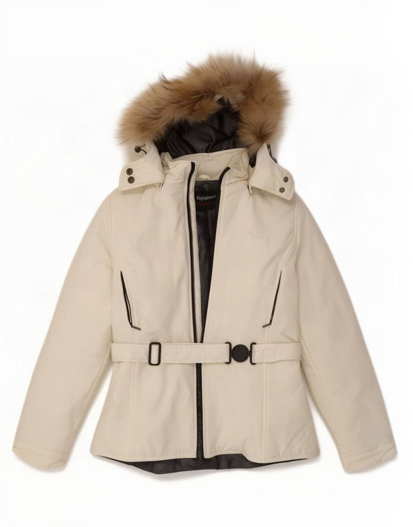 Jaqueta de chuva feminina com capuz Refrigiwear UK 10 pequena branca