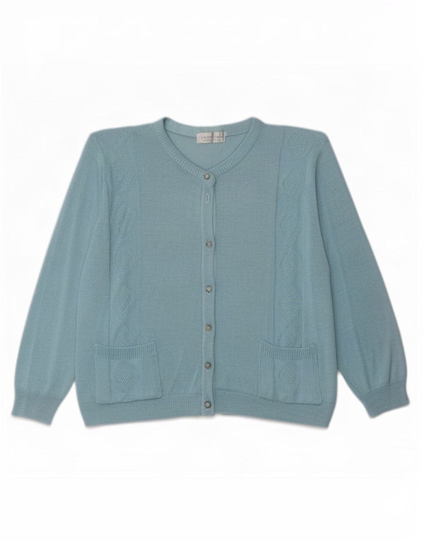 Suéter cardigã feminino vintage grande UK 18 XL azul