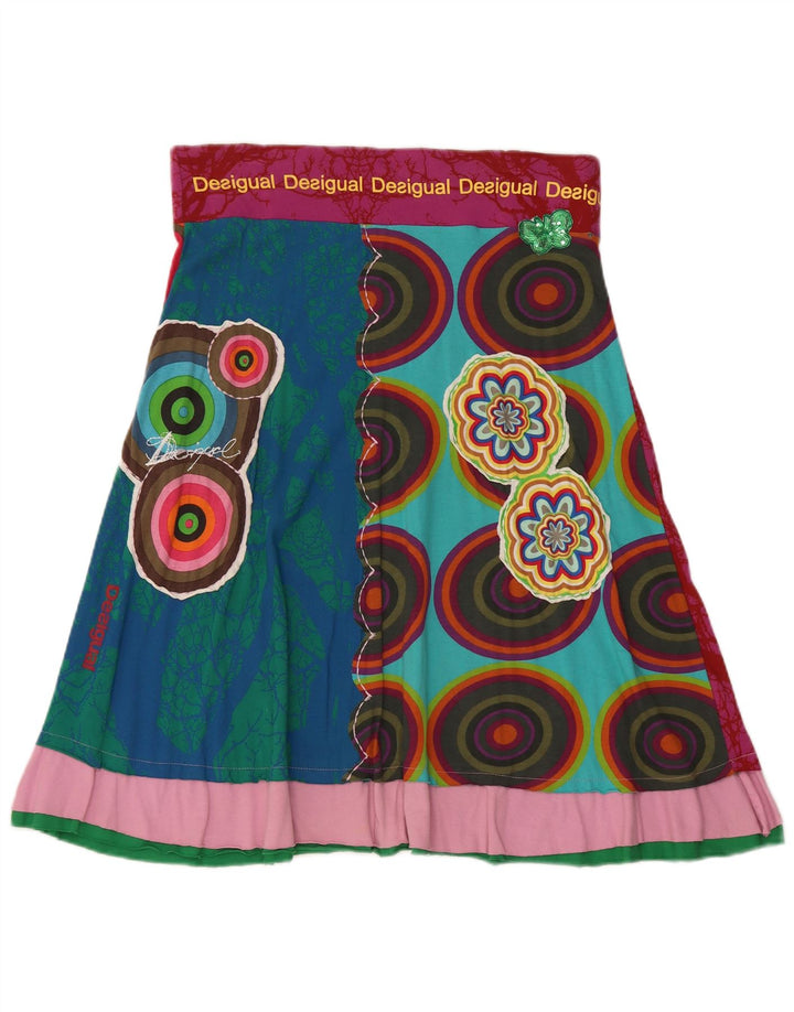 Desigual saia feminina linha A média W30 algodão geométrico multicolorido