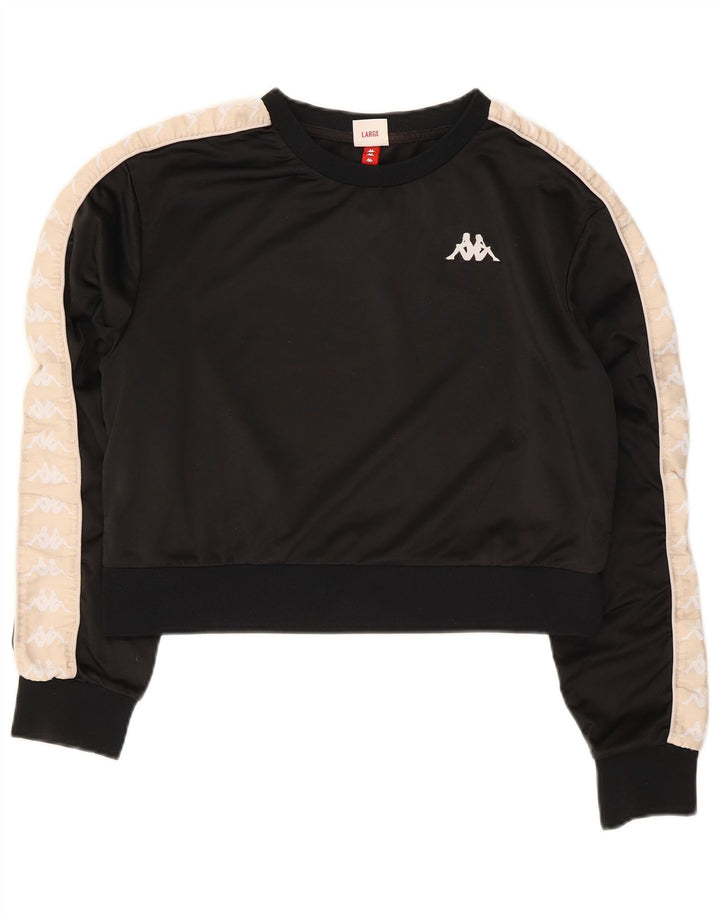 Kappa moletom feminino cropped com estampa gráfica UK 14 grande bloco colorido preto