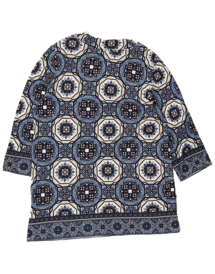 Túnica feminina Marks & Spencer manga 3/4 Reino Unido 12 azul médio geométrico