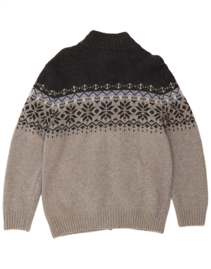 Suéter masculino NORTH ROUTE com zíper e gola grande cinza Fair Isle