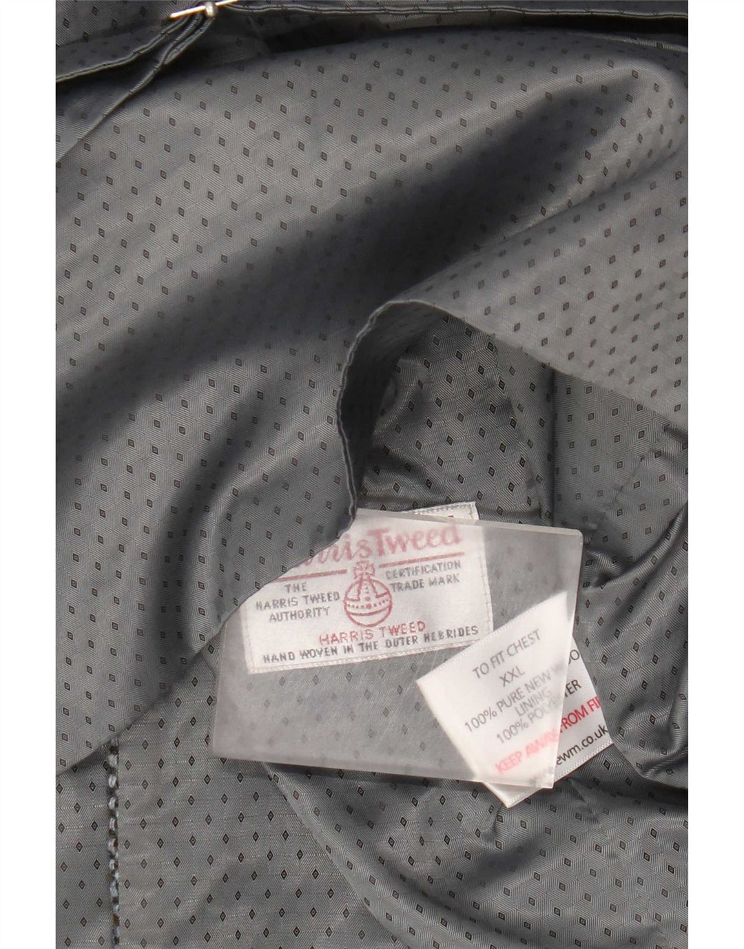 Colete masculino Harris Tweed 2XL cinza lã nova