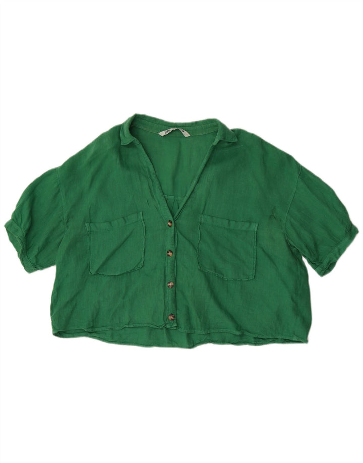 Blusa feminina Zara com manga curta e corte oversized Reino Unido 14 verde médio