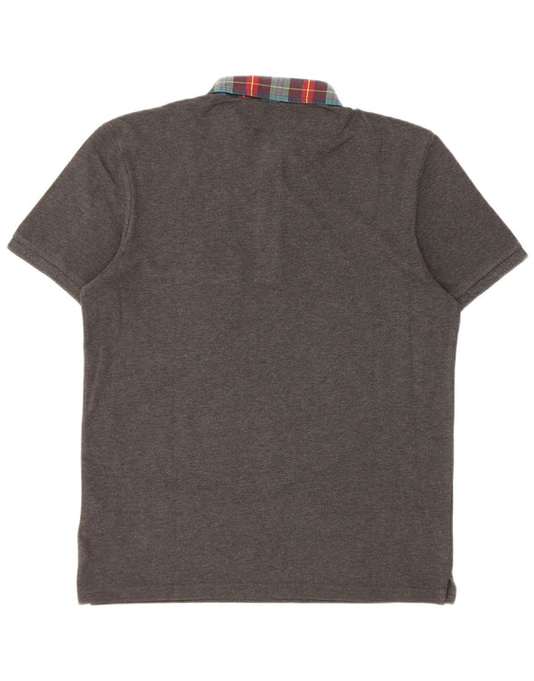 Lyle & Scott Camisa polo masculina de manga curta grande cinza algodão clássico