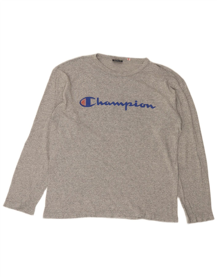 CHAMPION Top gráfico masculino manga longa cinza médio manchado