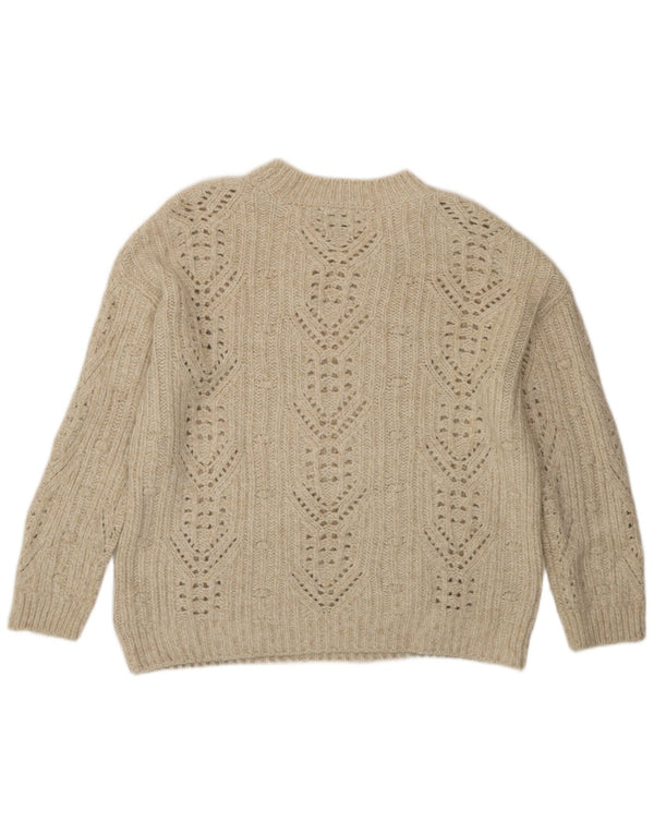 Suéter feminino Massimo Dutti com gola redonda, tamanho UK 16, grande, branco