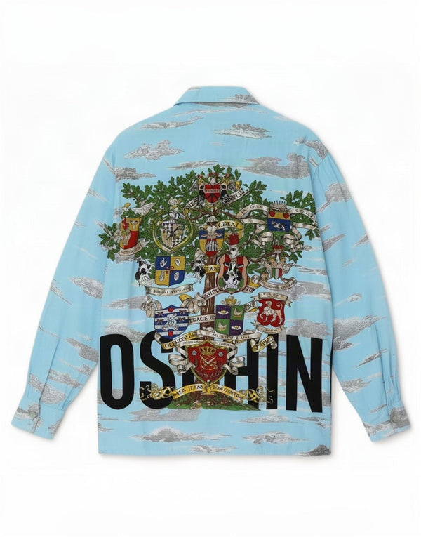Camiseta feminina Moschino com estampa grande, Reino Unido 10, pequena, azul, viscose, designer