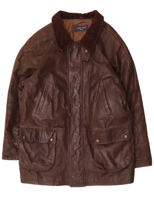 Jaqueta de couro masculina Pierre Cardin IT 56 3XL marrom