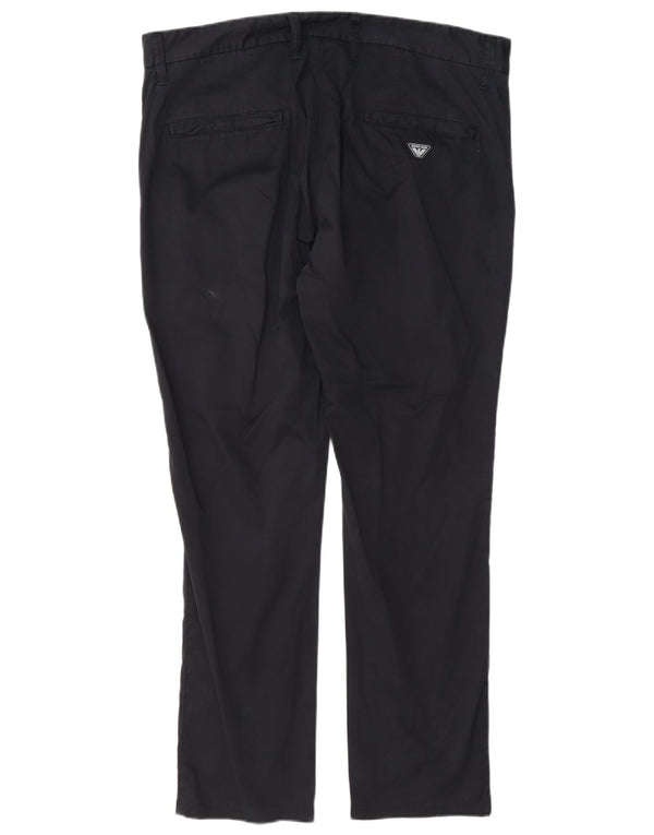 Calças Chino retas masculinas Armani EU 52 XL W38 L29 algodão azul marinho