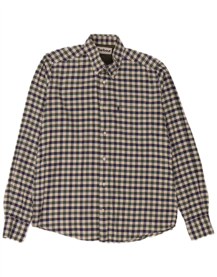 Camisa masculina Barbour de flanela sob medida, algodão guingão azul médio