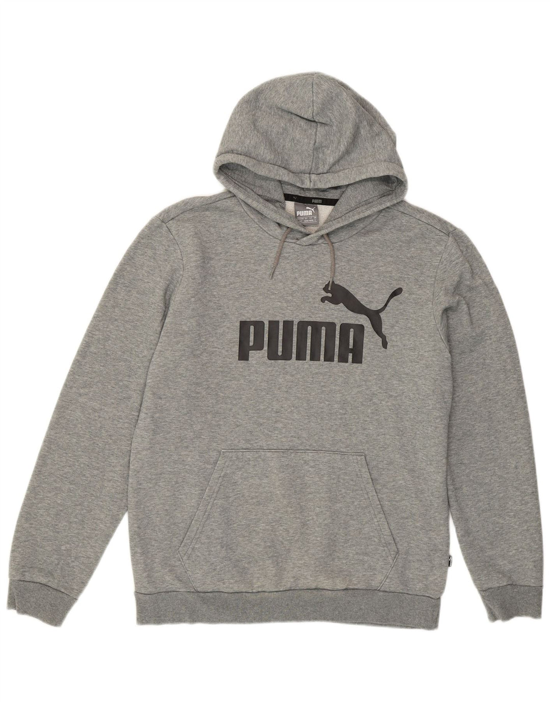 Suéter com capuz gráfico masculino Puma pequeno algodão manchado cinza