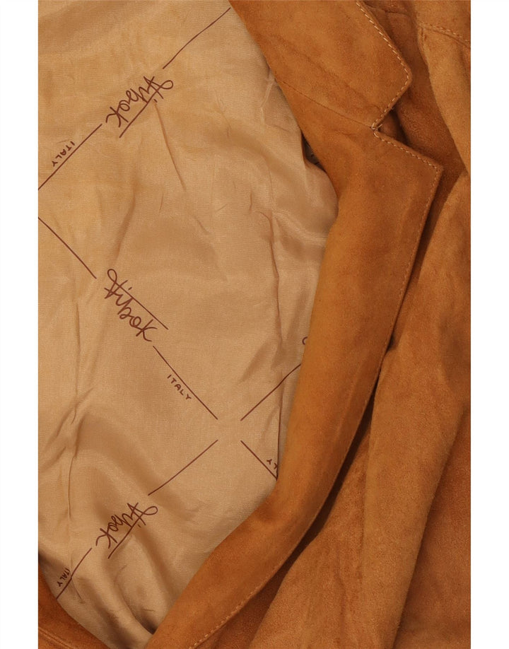 Jaqueta blazer feminina vintage de camurça com 3 botões Reino Unido 14 marrom médio