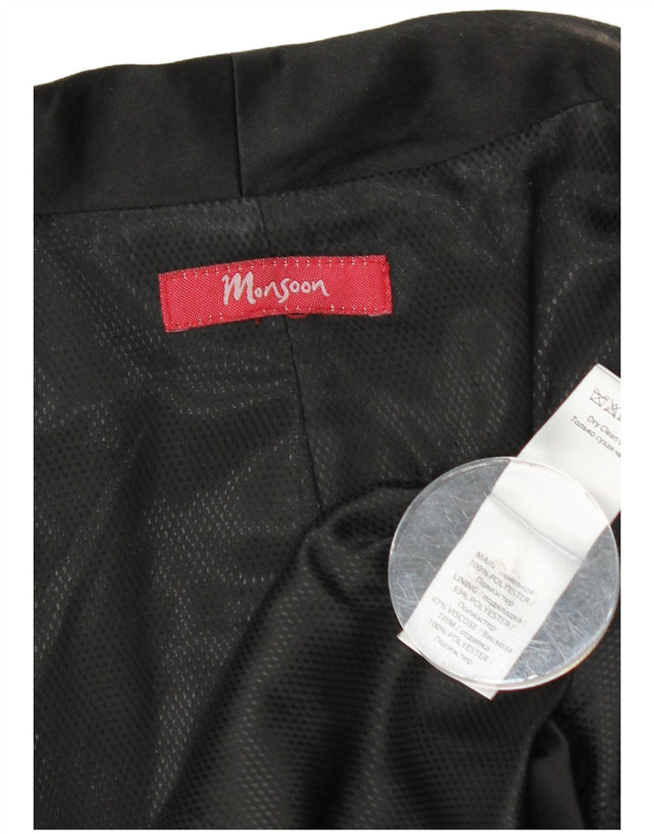 Jaqueta blazer feminina aberta MONSOON Reino Unido 10 poliéster preto pequeno