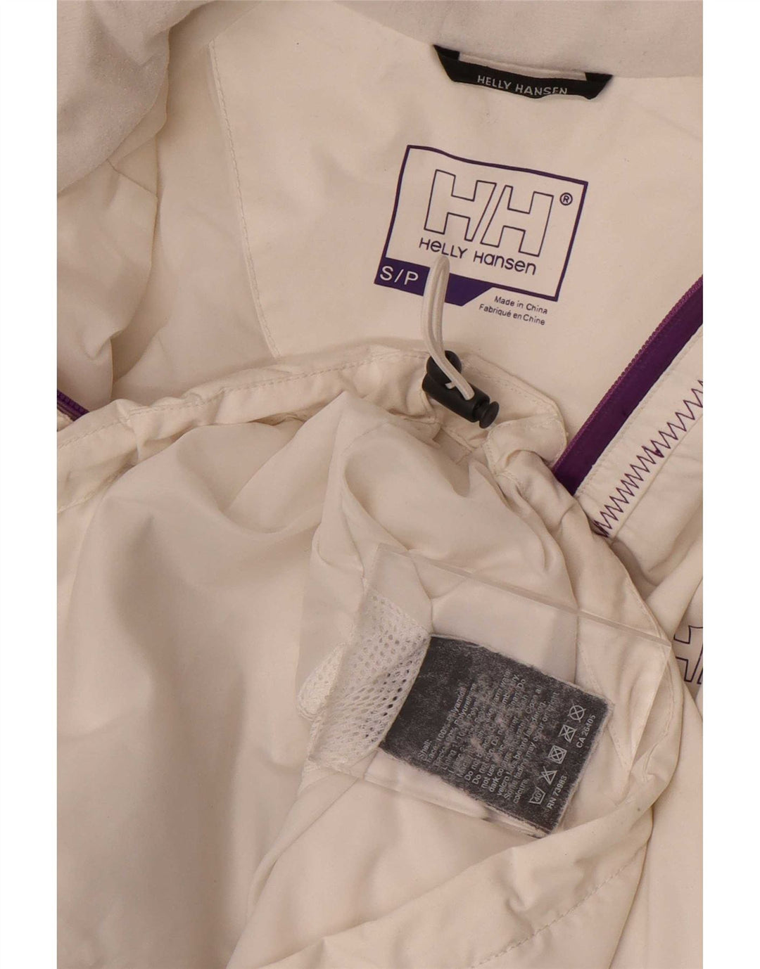 Jaqueta de chuva feminina Helly Hansen com capuz gráfico Reino Unido 10 pequena poliamida branca