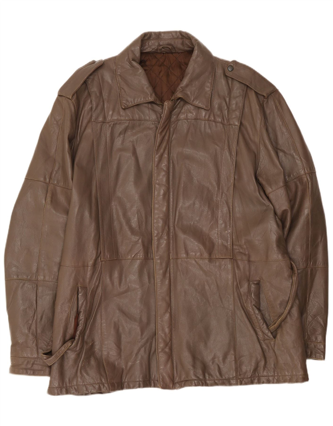 Jaqueta de couro militar masculina vintage Reino Unido 40 grande marrom