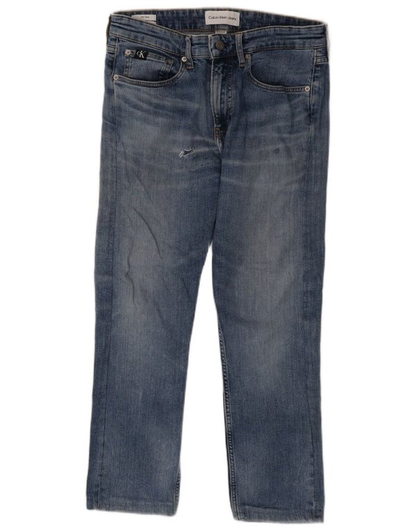 Calvin Klein Masculino Distressed Slim Tapered Jeans W29 L25 Azul Algodão