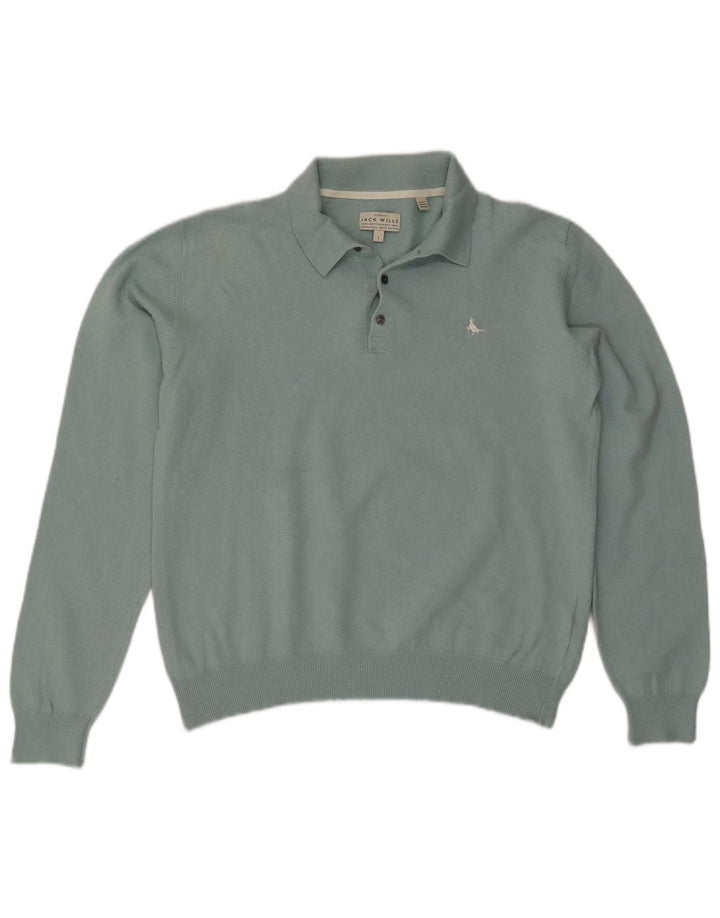 Suéter masculino JACK WILLS com gola polo e algodão azul grande