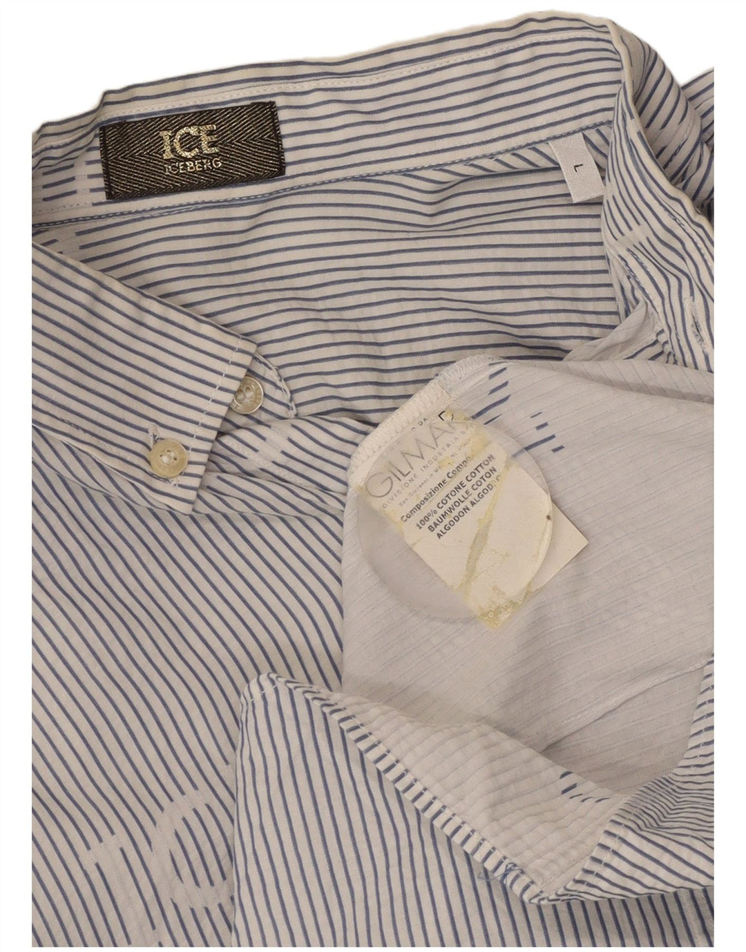 ICEBERG Camisa masculina Grant Fit grande algodão listrado azul