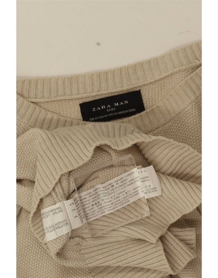 Zara Suéter masculino com gola redonda e algodão bege médio