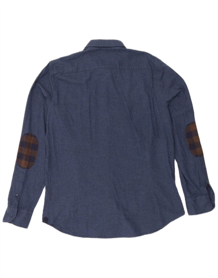Camisa masculina Massimo Dutti grande algodão azul marinho