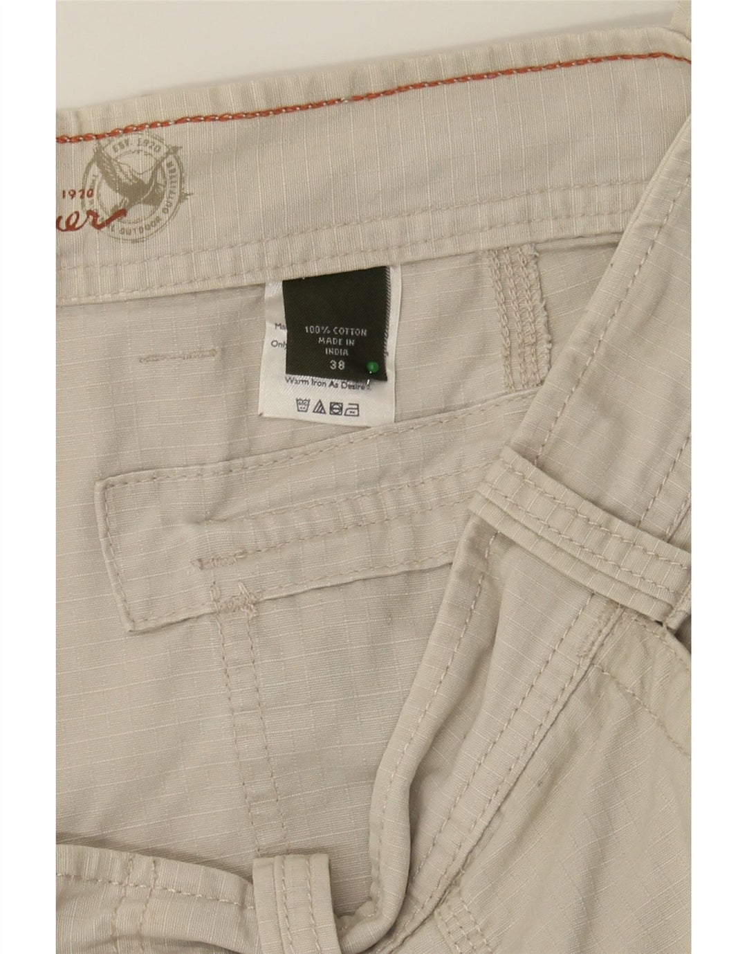 EDDIE BAUER Mens Cargo Shorts W38 XL Beige Pinstripe Cotton Vintage Eddie Bauer and Second-Hand Eddie Bauer from Messina Hembry 