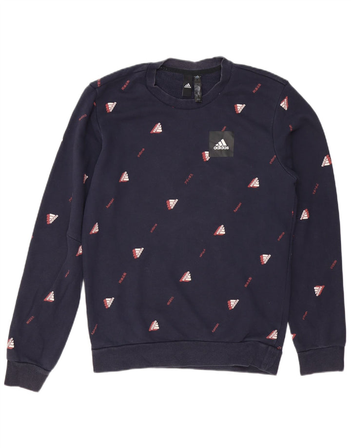 ADIDAS Mens Graphic Sweatshirt Jumper Pequeno Azul Marinho