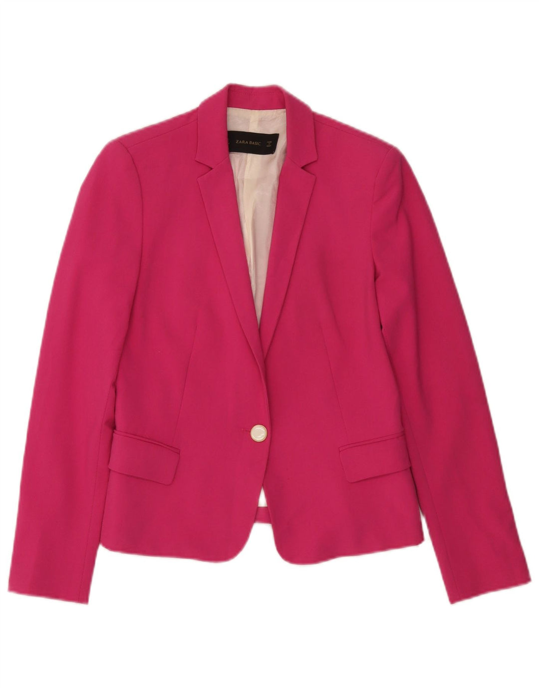 Jaqueta blazer feminina Zara com 1 botão UK 10 poliéster rosa pequeno