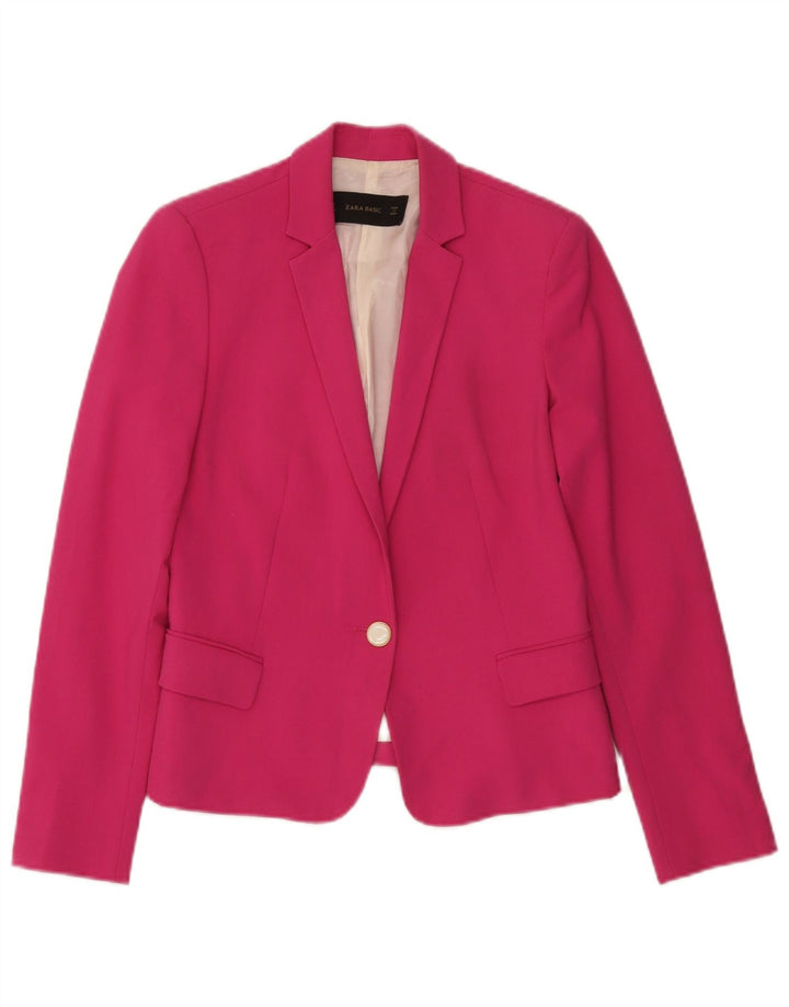 Jaqueta blazer feminina Zara com 1 botão UK 10 poliéster rosa pequeno