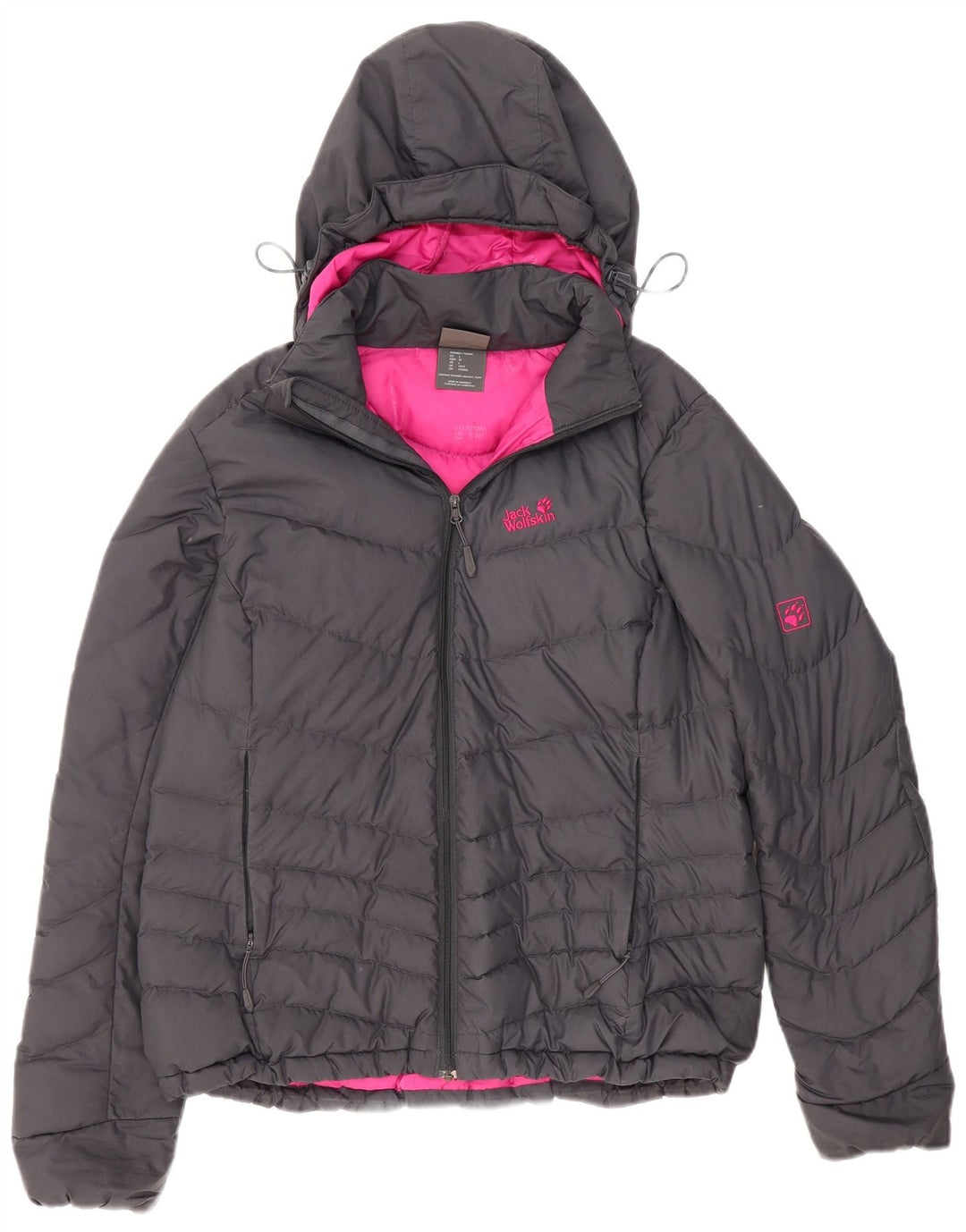 Jaqueta feminina acolchoada com capuz padrão Jack Wolfskin Reino Unido 16 grande cinza