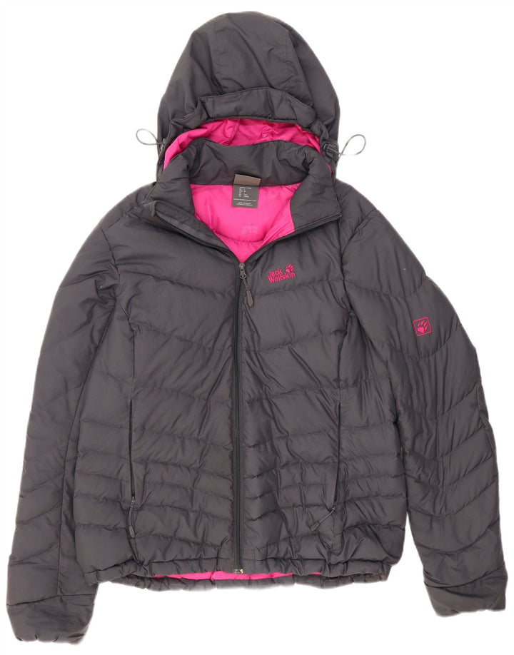 Jaqueta feminina acolchoada com capuz padrão Jack Wolfskin Reino Unido 16 grande cinza