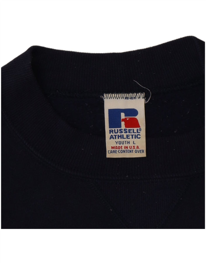 Suéter Russell Athletic Boys 13-14 anos grande algodão azul marinho