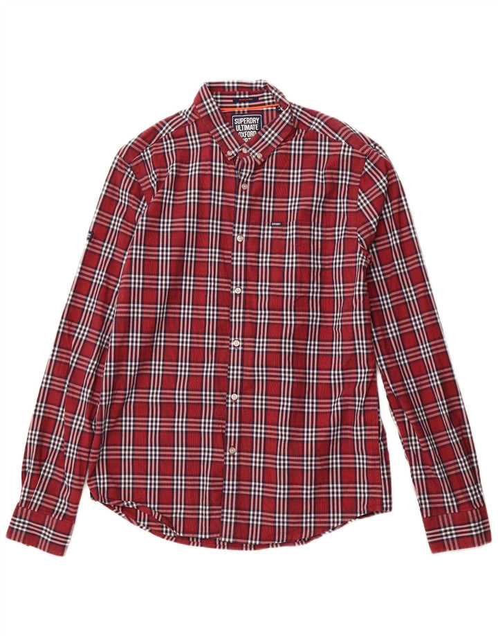 Camisa masculina SUPERDRY regular fit grande algodão xadrez borgonha