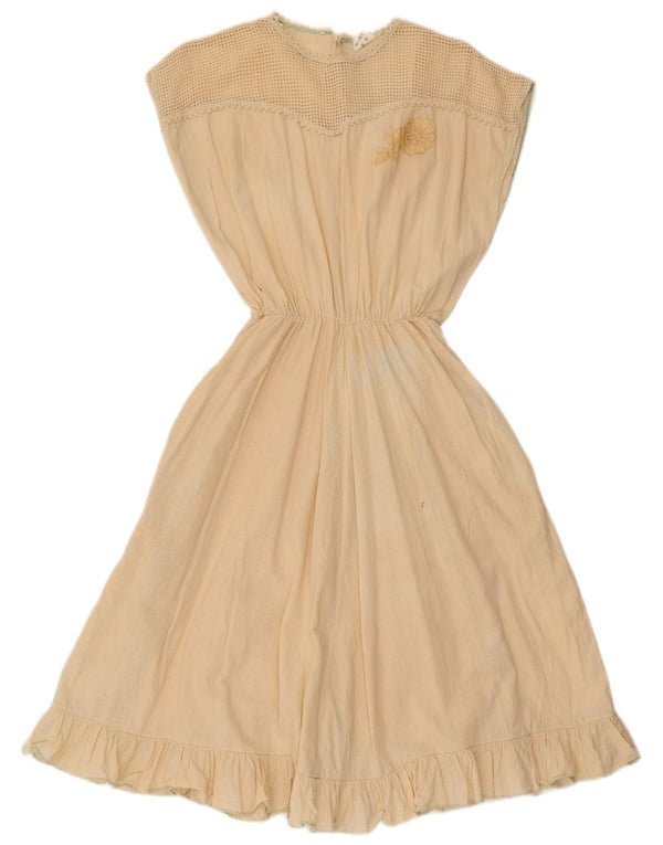 Vestido feminino vintage sem mangas linha A IT 44 algodão bege médio