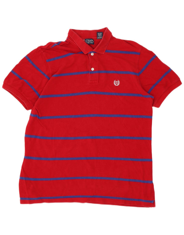 Camisa polo masculina Chaps de algodão listrado vermelho médio