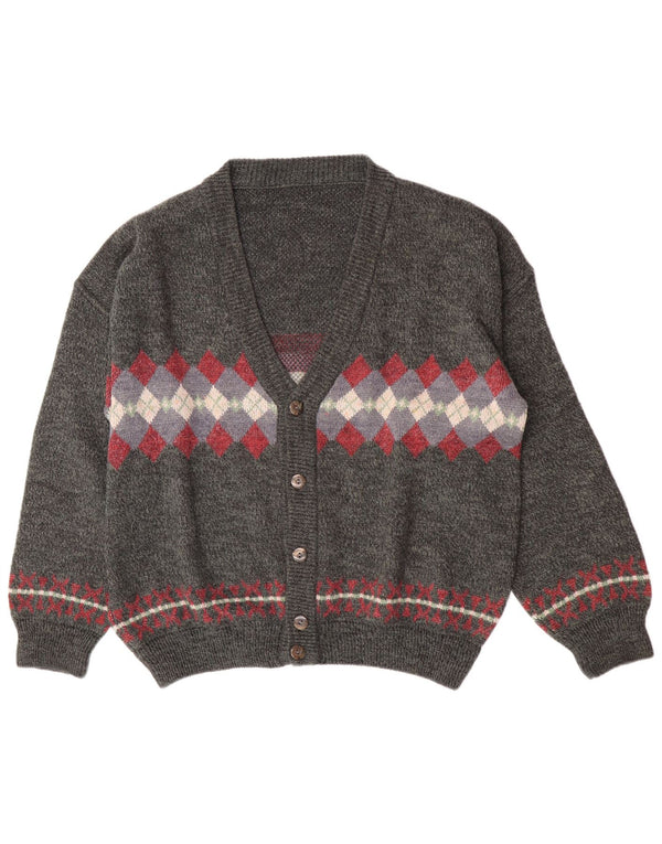 Suéter Cardigan Masculino Vintage XL Cinza Argyle/Diamante