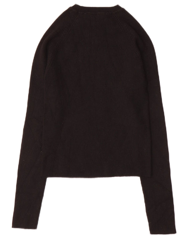 Zara Crop Top Feminino Manga Longa Reino Unido 12 Médio Preto Viscose