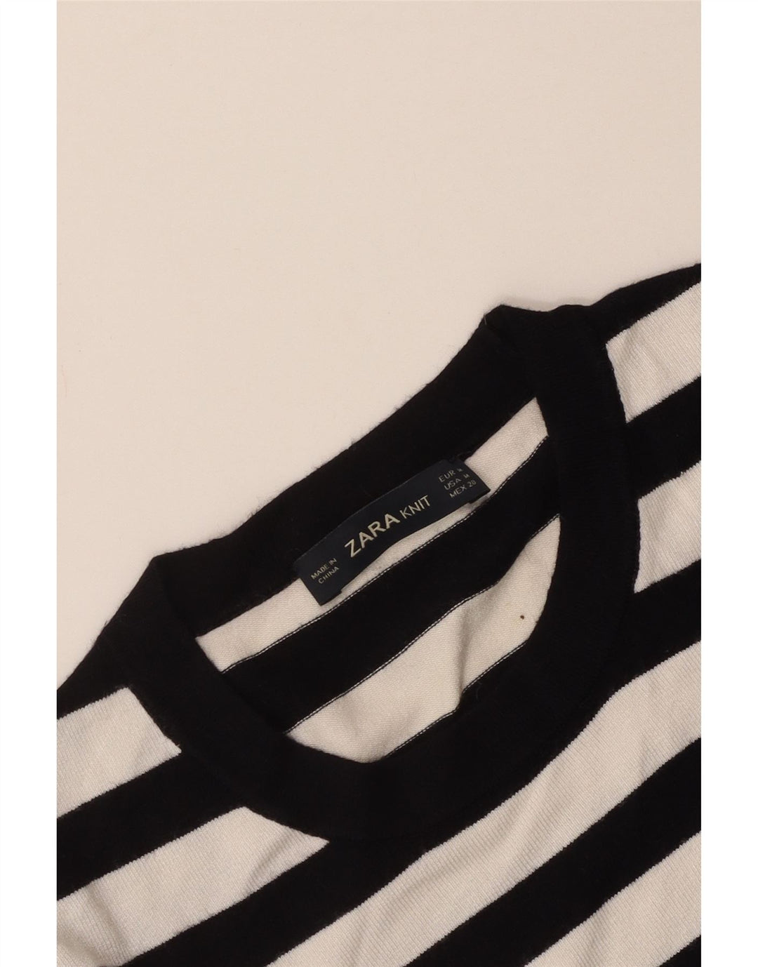 Suéter feminino Zara com gola redonda e listrado preto médio UK 12