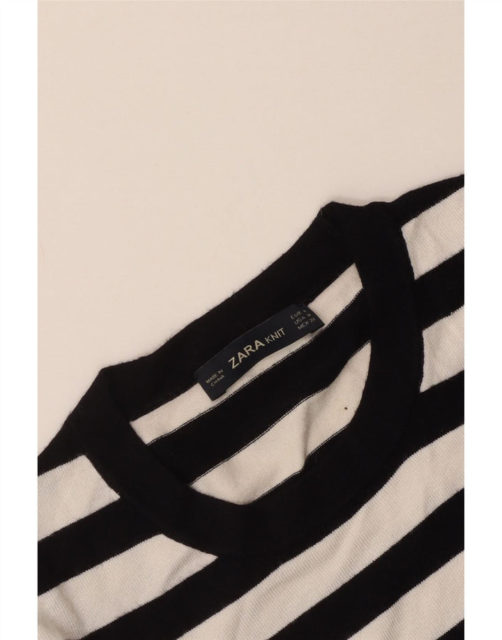 Suéter feminino Zara com gola redonda e listrado preto médio UK 12