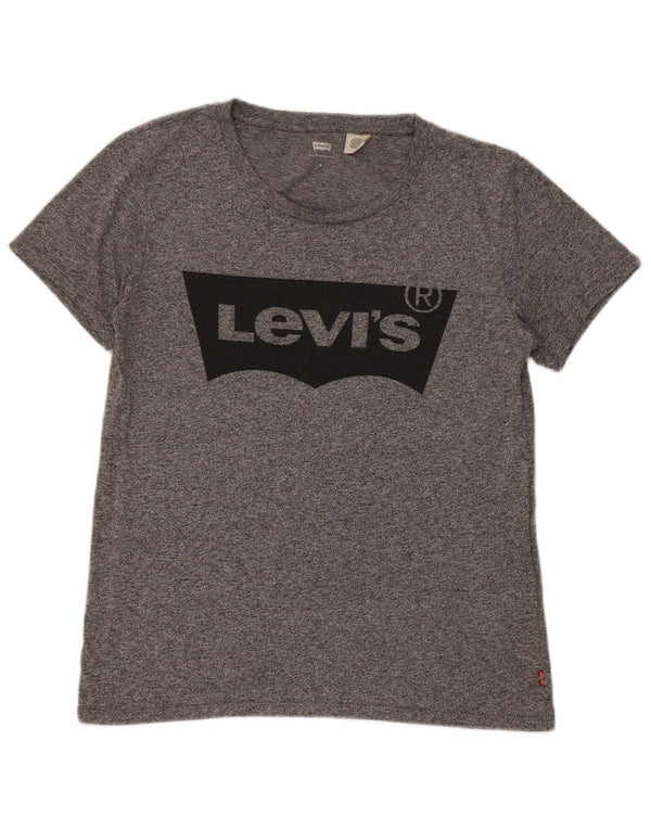 Camiseta feminina gráfica Levi's UK 10 poliéster manchado cinza pequeno