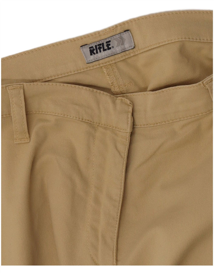 Calça feminina Rifle recortada reta W28 L25 bege