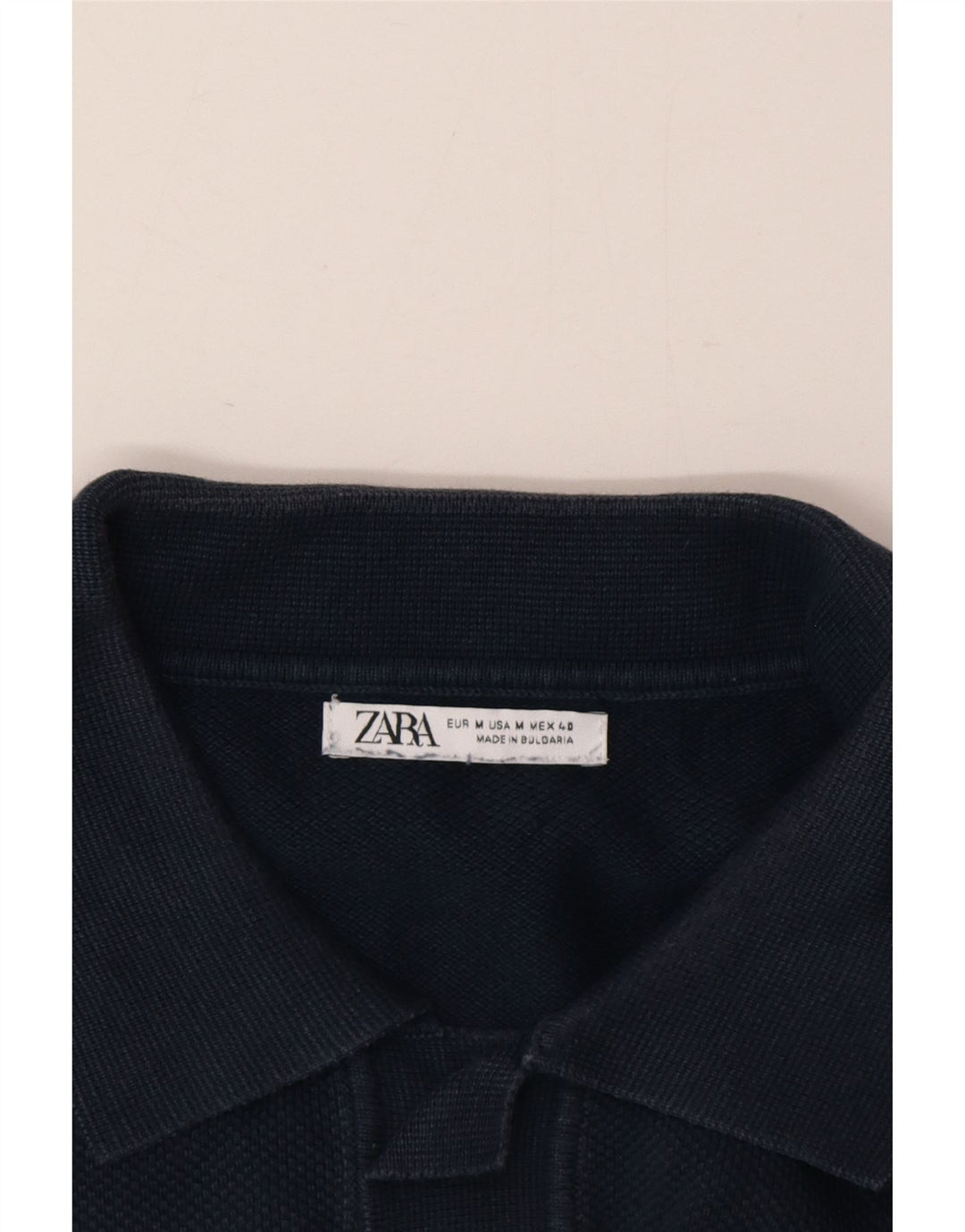Zara Suéter masculino de manga curta com gola polo, azul marinho médio