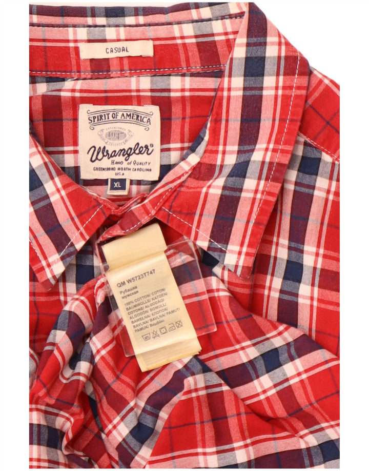 WRANGLER Camisa masculina casual de manga curta XL de algodão xadrez vermelho