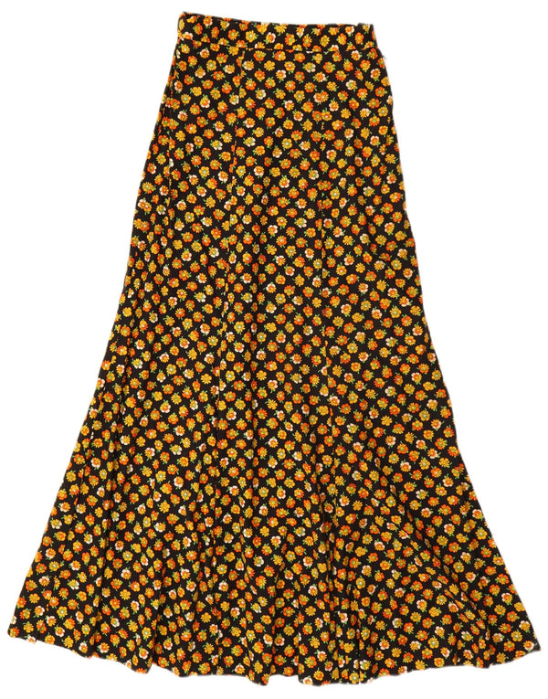 Saia feminina VINTAGE maxi linha A EU 34 2XS W24 algodão floral preto